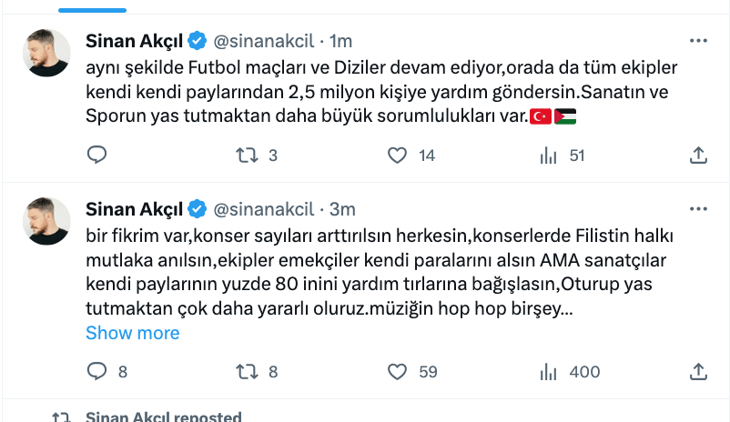 sinan akcil dan filistin onerisi konser sayilari arttirilsin 