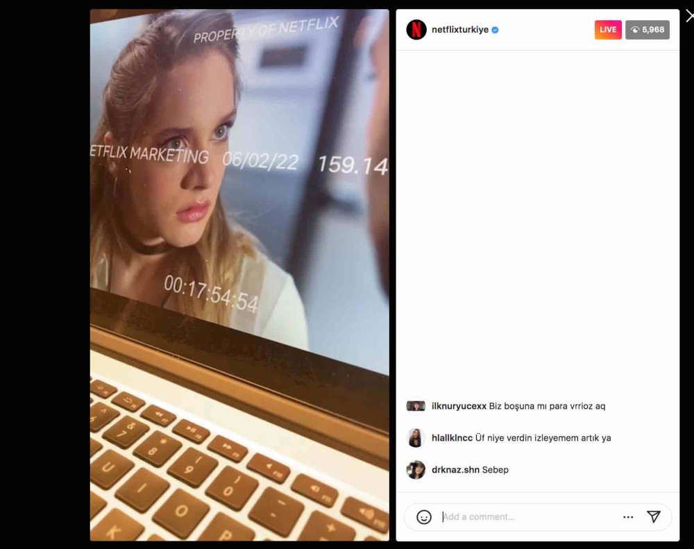 netflix kus ucusu dizisini instagram canli yayininda verdi