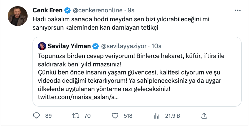 cenk eren den sevilay yilman a sert sozler