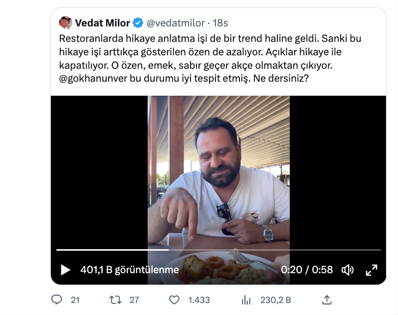 vedat milor den gokhan unver in restoranlar ile ilgili hikaye tespitine carpici yorum