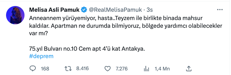 melisa asli pamuk un anneannesi ve teyzesi de hatay depreminde mahsur kaldi