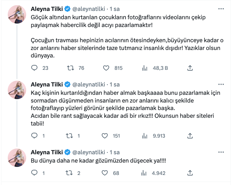 aleyna tilki den dikkat ceken deprem paylasimi gocuk altindaki cocugun fotograflarinin paylasilmasina isyan etti bu dunya ne kadar gozumden dusecek ya