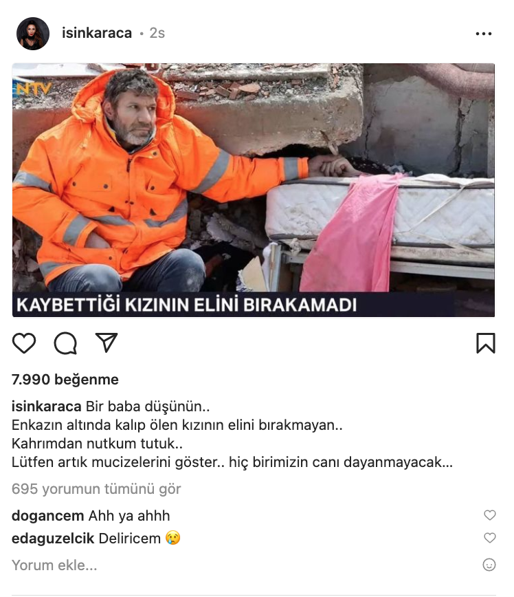 isin karaca dan yurek yakan deprem paylasimi