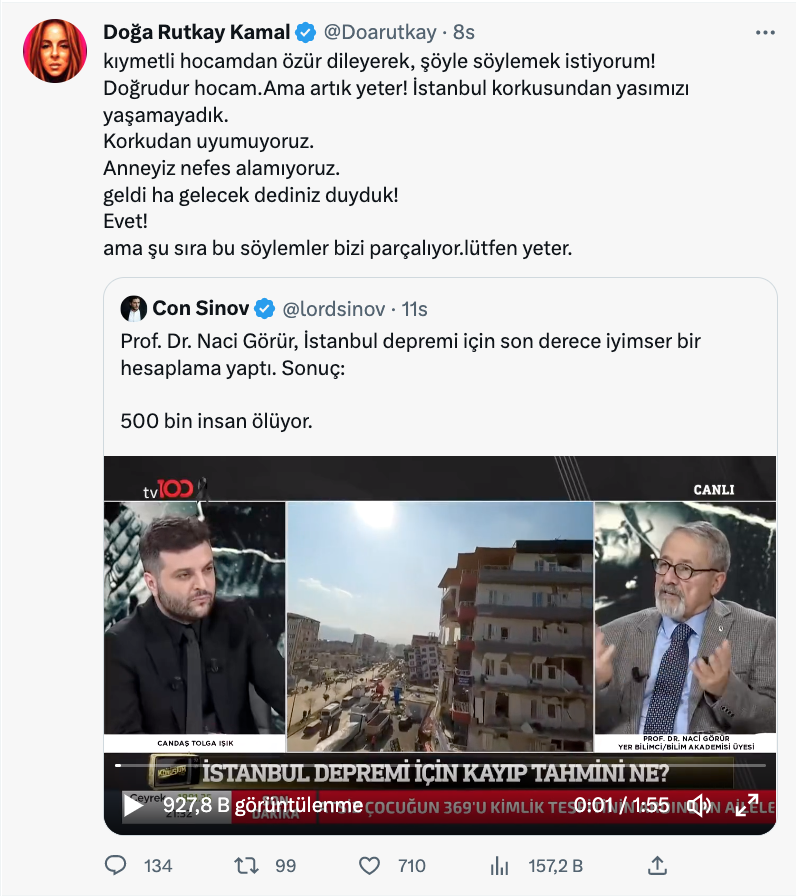 doga rutkay kamal dan naci gorur un istanbul depremi sozlerine tepki artik yeter