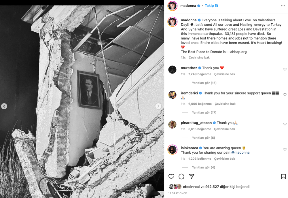 madonna dan dikkat ceken deprem ve AHBAP paylasimi sosyal medyada gundem oldu
