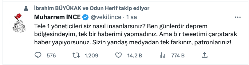 muharrem ince den tele 1 e sert sozler