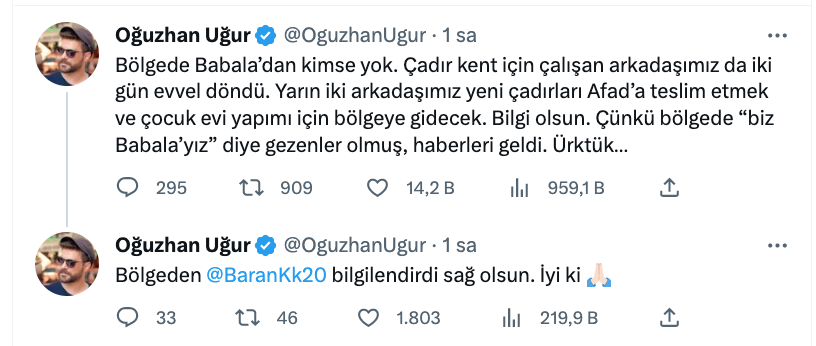 oguzhan ugur dan deprem bolgesi ile ilgili aciklama