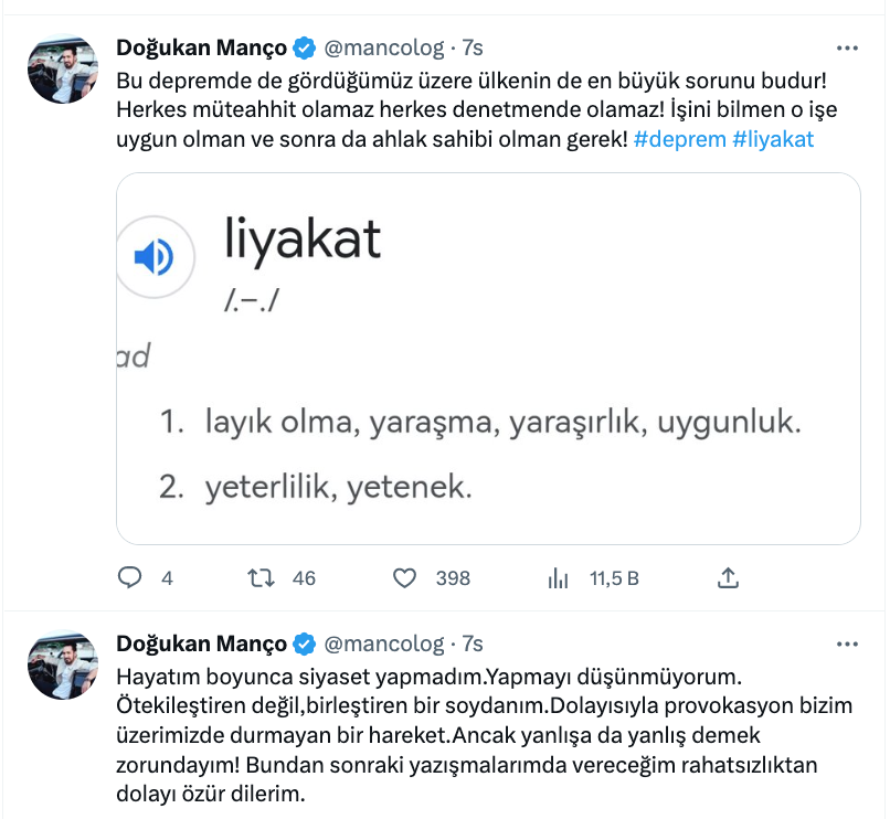 dogukan manco dan dikkat ceken deprem bolgesi paylasimi olay oldu