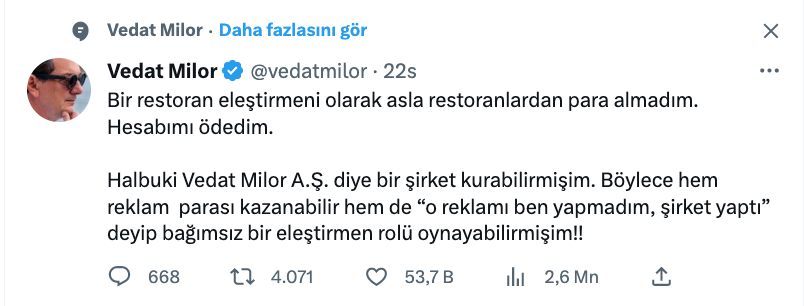 vedat milor dan kizilay genel baskani kerem kinik in cadir aciklamasi icin dikkat ceken yorum